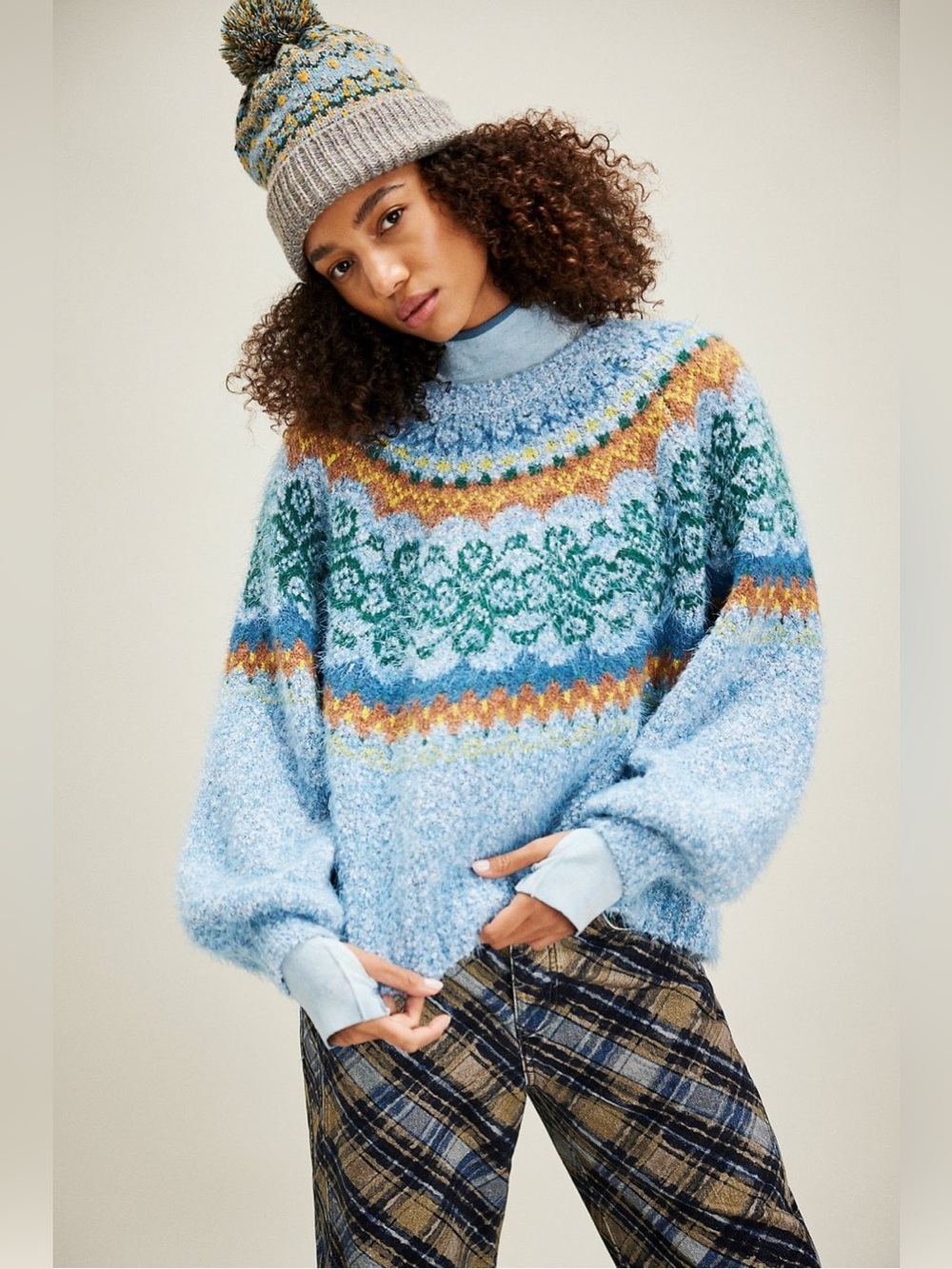 Free people festive frost sweater ice blue size medium